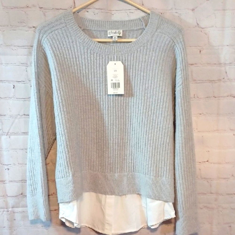Wonderly Gray Super Soft Feminine Gray Knit Long Sleeve Sweater Shirt XS